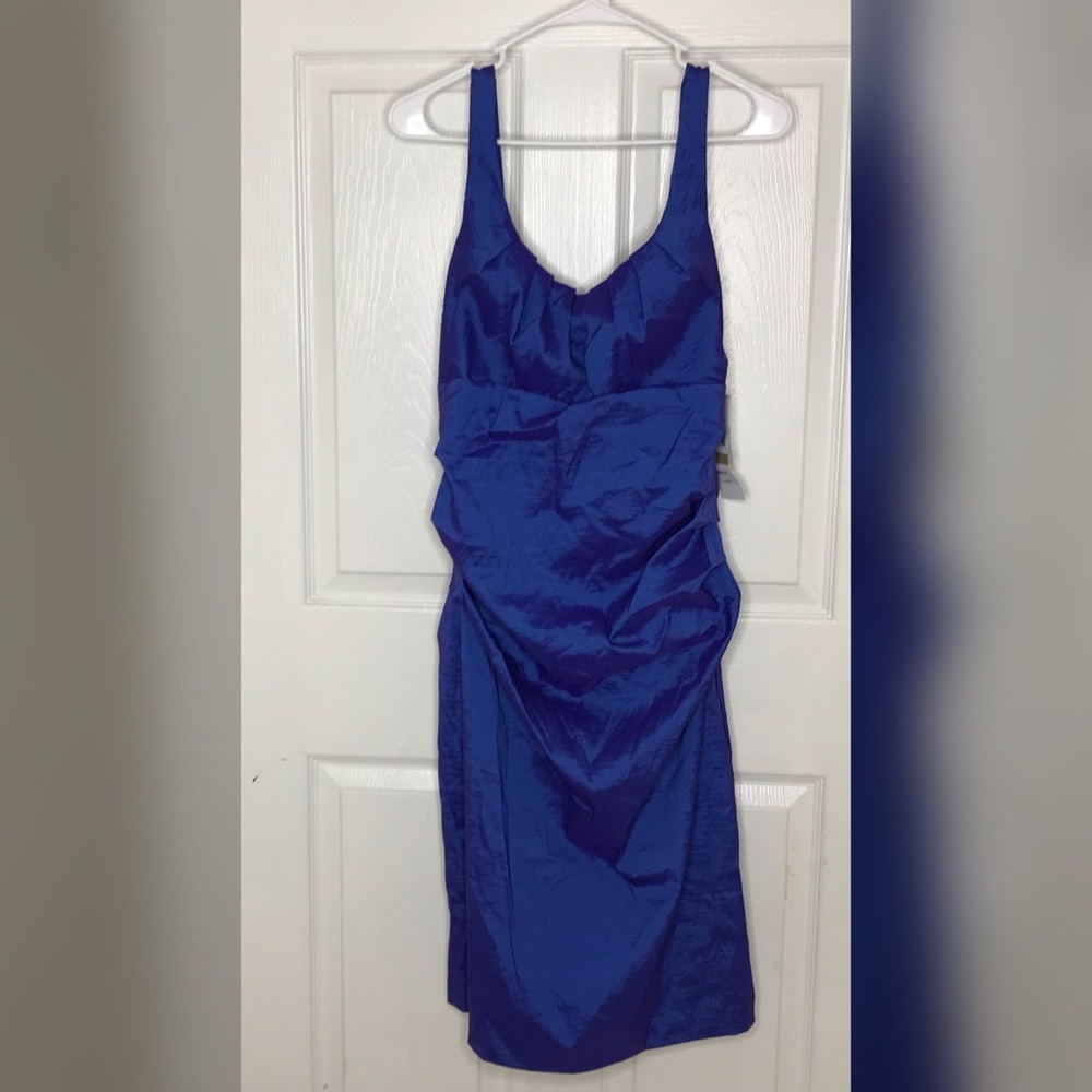 Blue Taffeta Tank Dress Ruched